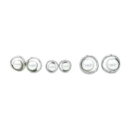 NILA Silver-Plated Set Of 3 Pearls Studded Circular Studs-picture-12