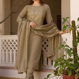 KALINI Women Ethnic Motifs Embroidered Thread Work Kurta with Trousers & With Dupatta-picture-16
