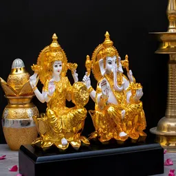 Craftlayout Gold-Toned God & Goddess Lakshmi & Ganesha Religious Idol Showpiece image 5