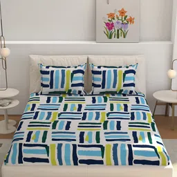 CLIO'S HERITAGE STORE Blue & Green Ethnic Motifs 210 TC Queen Bedsheet with 2 Pillow Covers-image-73
