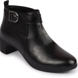 fausto Flared Heel Mid Ankle Classic Winter Buckle Strap Chelsea Boots For Women image 4