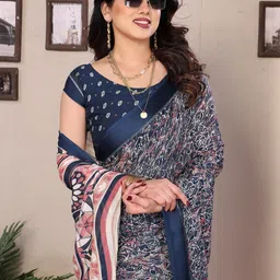 Anouk Teal Printed Pure Chiffon Sarees image 4