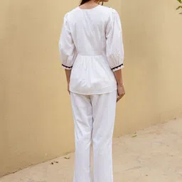Aadews Juhi Embroidered Notch Neck Pure Cotton Tunic & Trousers image 4