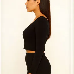 PUERY Women Scoop Neck Long Sleeves Cotton Fitted Crop Top-image-39