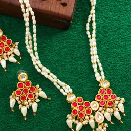 aadita Gold-Plating Pearls-Beaded & Stone -Studded Temple Jewellery Set image 4