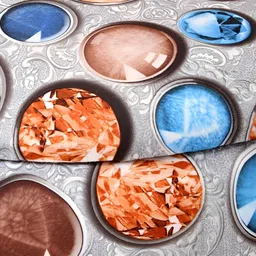 Shadowkart Set Of 2 Blue & Brown Printed Wooden Pouffes Sitting Ottomans image 5