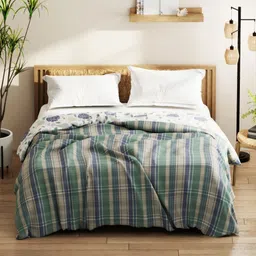KOPA Denim Cotton Green & Beige Checked Microfiber AC Room 150 GSM Double Bed Comforter-image-52