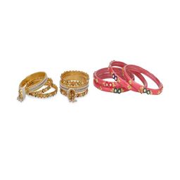 1ST TIME Set Of 6 Gold-Toned Alloy Artificial Stones & Beads Antique Bangles-picture-13