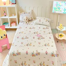 JC HOME White & Yellow Floral Printed Cotton Double Bed Cover With Pillow Covers-picture-8