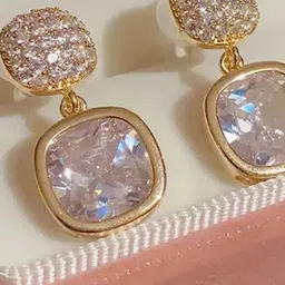 DressBerry Artificial Stones Studded Square Shaped Korean Drop Earrings image 2