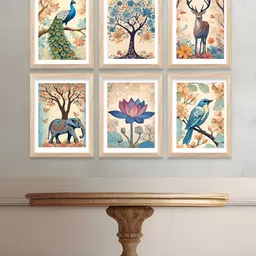 Kotart Brown & Blue 6 Pieces Wooden Birds and Animals Printed Wall Arts-image-70