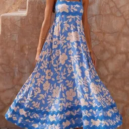 miss mosa by akanksha Alamode By Akanksha Women Cotton Blue Rooz Summer Midi Dress image 1