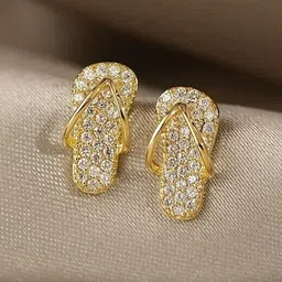 FIMBUL Gold-Plated Rhinestone Studded Quirky Studs-image-61