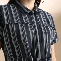 Globus Navy Blue & Grey Striped Cotton Basic Jumpsuit image 3