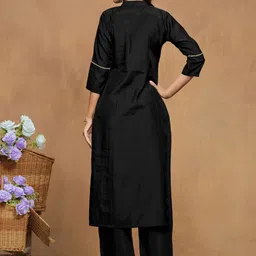 Sangria Black Embroidered Square Neck Three-Quarter Sleeves Top & Trouser image 2