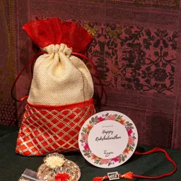 Sangria 5-Pcs 925 Sterling Silver Rakhi With Roli Chawal Plate & Potli-picture-51