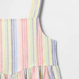 GAP Girls Striped Cotton Linen A-Line Square Neck Dress image 3