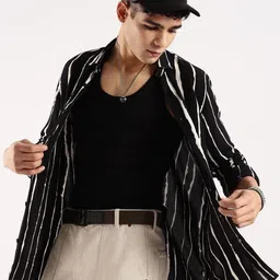 Blu MNKY Men Classic Slim Fit Striped Casual Shirt-picture-18