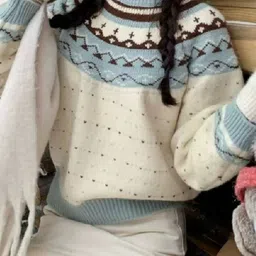 KPOP Women Fair Isle Printed Woollen Pullover image 1