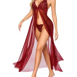 Beera Women Self Design Net Baby Doll image 5