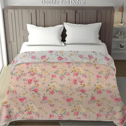 Aura Cream-Coloured & Pink Floral Mild Winter 300 GSM Double Bed Dohar-image-75