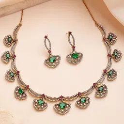 KARATCART Gold-Plated American Diamond Stone Studded Classic Jewellery Set-image-82