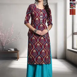 HERE&NOW Selection Of 3 Floral Printed Round Neck Straight Kurtas-picture-37