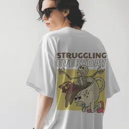 SENO TEX Graphic Printed Round Neck Drop-Shoulder Sleeves Oversized T-shirt image 4