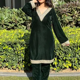 Akaya Embroidered V Neck Top With Trousers Co-Ords Set image 4