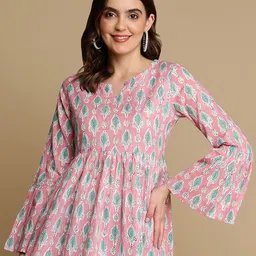 Shiv ali apparels Floral Print Bell Sleeve Cotton Empire Longline Top-picture-28