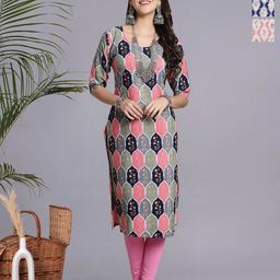 anouk rustic HERE&NOW Selection Of 3 Floral Printed Round Neck Straight Kurtas-picture-37