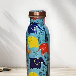 WeWrapSmile Blue & Yellow Elephant Printed Copper Water Bottle 500ml-picture-17
