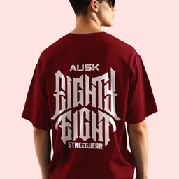 AUSK Typography Printed Round Neck Drop Shoulder Sleeves Cotton Oversized T-shirt-picture-18