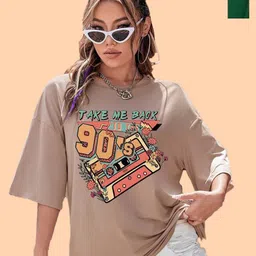 Metronaut Women Pack of 2 Graphic Printed Round Neck Cotton Oversized T-shirts-picture-26