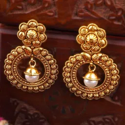 Anouk White Gold-Plated Artificial Beads Beaded Contemporary Shaped Drop Earrings-picture-11