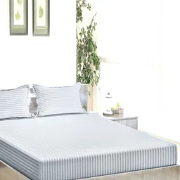 Trance Home Linen Grey Striped Pure Cotton 200 TC King Bedsheet Set-2.74 m x 2.74 m-image-23