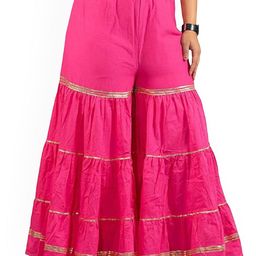 SRISARAS Women Pleated Striped Mid Rise Flared Trousers-picture-14