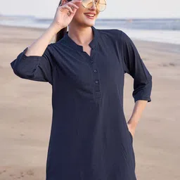 TITTLI Women Mandarin Collar Extended Sleeves Pockets T-shirt-image-95