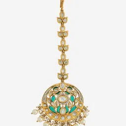Kushal's Fashion Jewellery Victorian-Plated Kundan Studded Maang Tikka Head Jewellery image 3