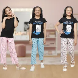 YK Girls Pack Of 3 Printed Cotton Straight-Leg Lounge Pants-picture-19