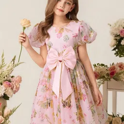 BAESD Floral Print Puff Sleeve Layered A-Line Dress image 2