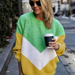 StyleCast Women Colourblocked Round Neck Longline Pullover-picture-26