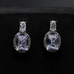 Silver by HM 925 Sterling Silver Rhodium-Plated Cubic Zirconia Studded Contemporary Studs-picture-42