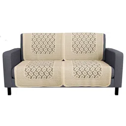 Kuber Industries Cream-Coloured 4 Pieces Self Design Cotton 2 Seater Sofa Covers image 5