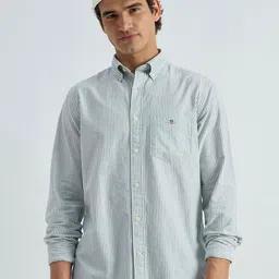 GANT Classic Vertical Striped Button-Down Collar Oxford Cotton Casual Shirt-image-3