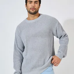 Styli Men Textured Round Neck Long Sleeves Oversized Fit Pullover-picture-42