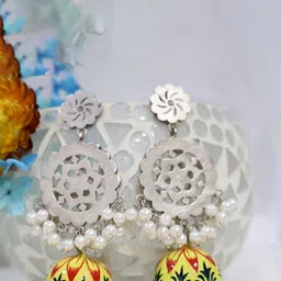SIVA BY ANIKA Brass-Plated Artificial Beaded Dome Shaped Jhumkas image 3