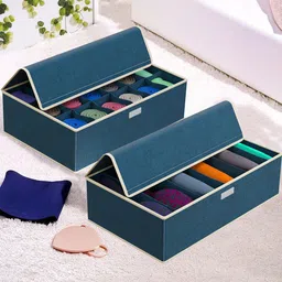 Kuber Industries Navy Blue & White Pack of 2 Grid Top Flap Undergarments Organisers-picture-17