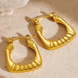DressBerry Stainless Steel 18k Gold-Plated Contemporary Shaped Hoop Earrings-image-47