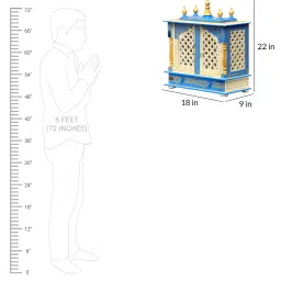 d'dass Blue Sheesham Wood & MDF Floor Rested Mandir With Door image 3